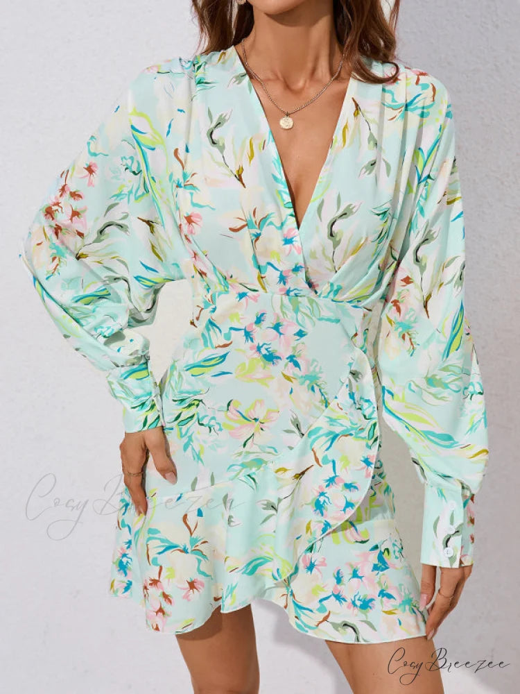 for Gown V-neck And Flare Fit Wrap Flowered Women