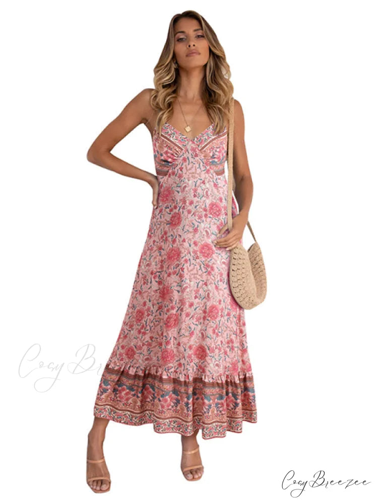 for Suspender Gown Flowered Bohemian Women