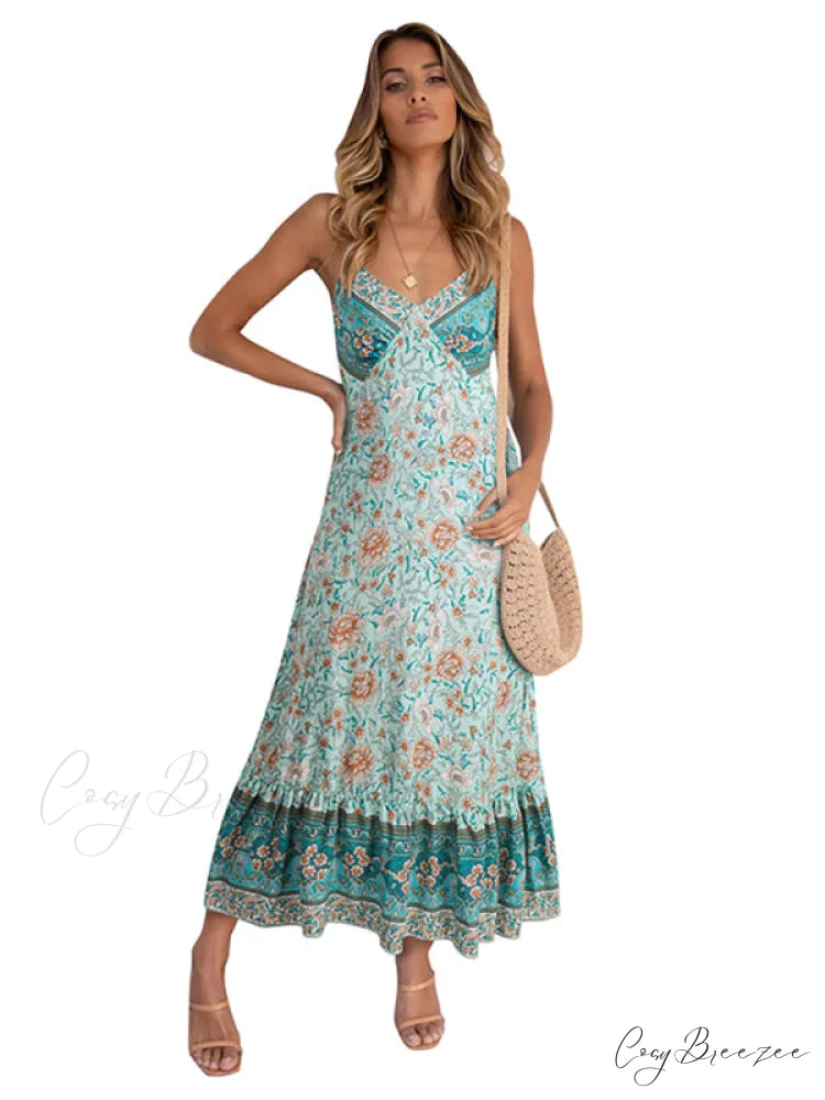 for Suspender Gown Flowered Bohemian Women