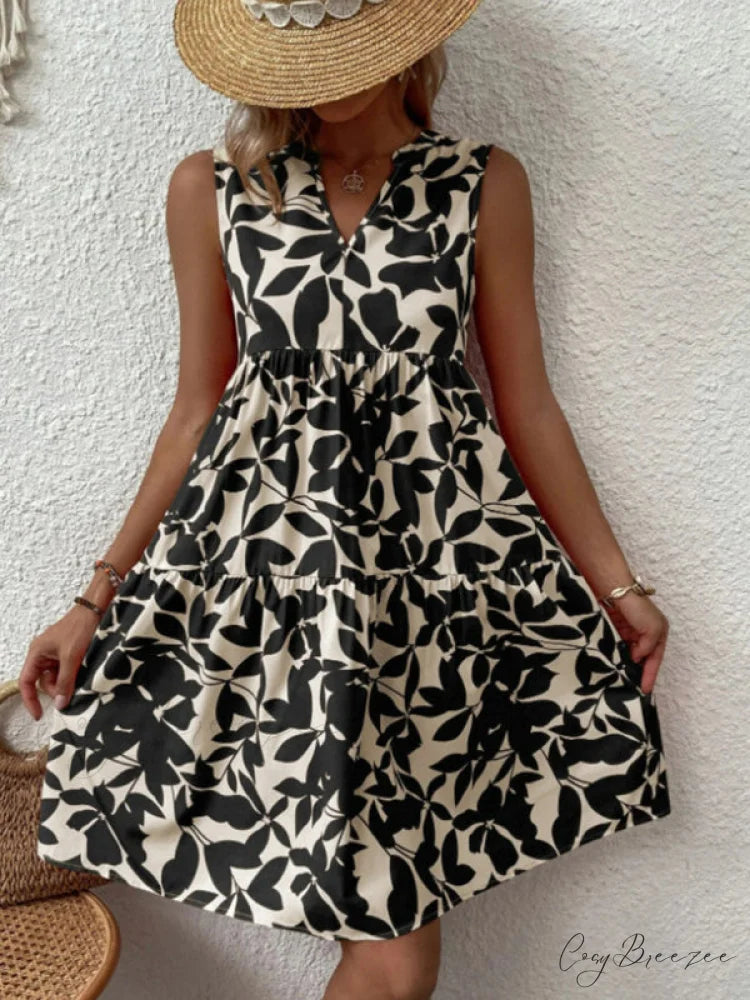 for Tiered Design Sleeveless Minidress Flowered Ruffle Women