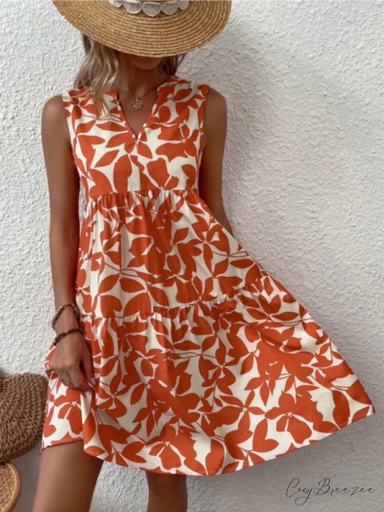 for Tiered Design Sleeveless Minidress Flowered Ruffle Women