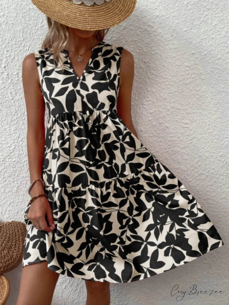 for Tiered Design Sleeveless Minidress Flowered Ruffle Women