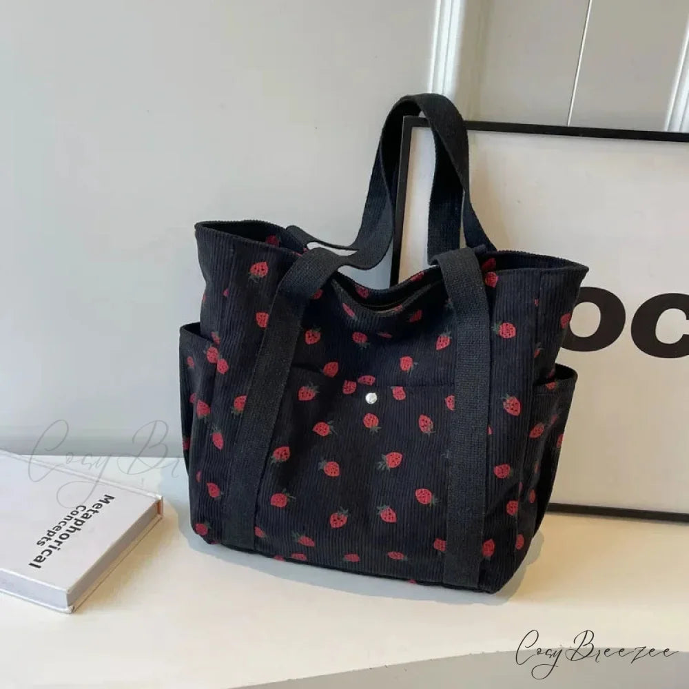 Forest Corduroy Simple Bag Black shoulder-250126