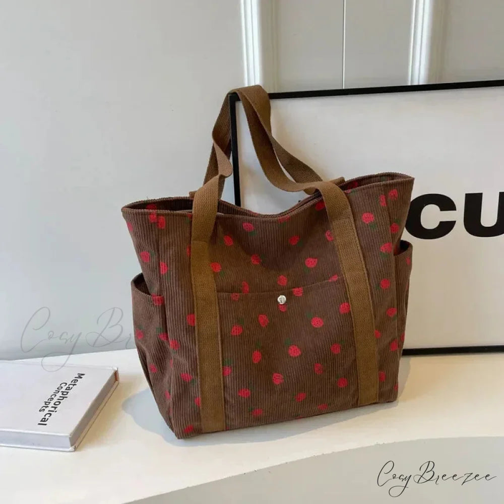 Forest Corduroy Simple Bag Brown shoulder-250126