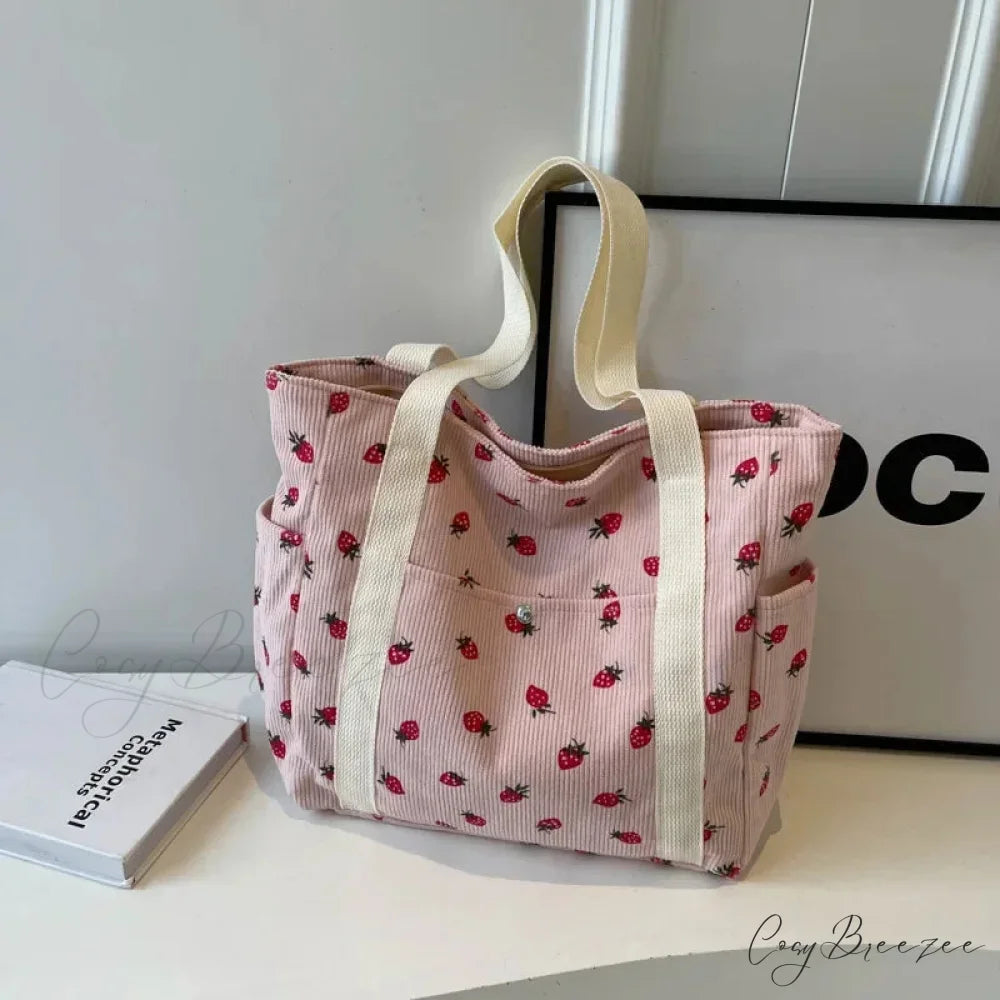 Forest Corduroy Simple Bag Pink shoulder-250126