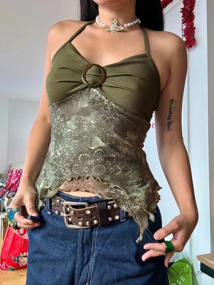 Forest Green Asymmetrical Crop Top croptop-250223
