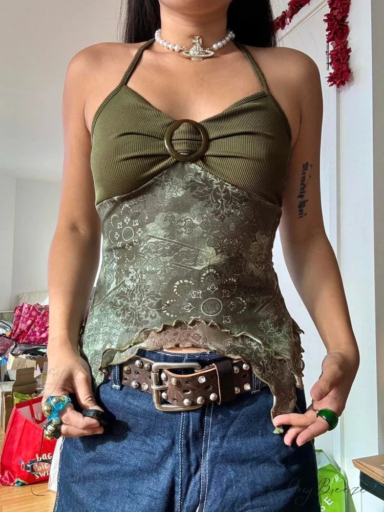 Forest Green Asymmetrical Crop Top croptop-250223