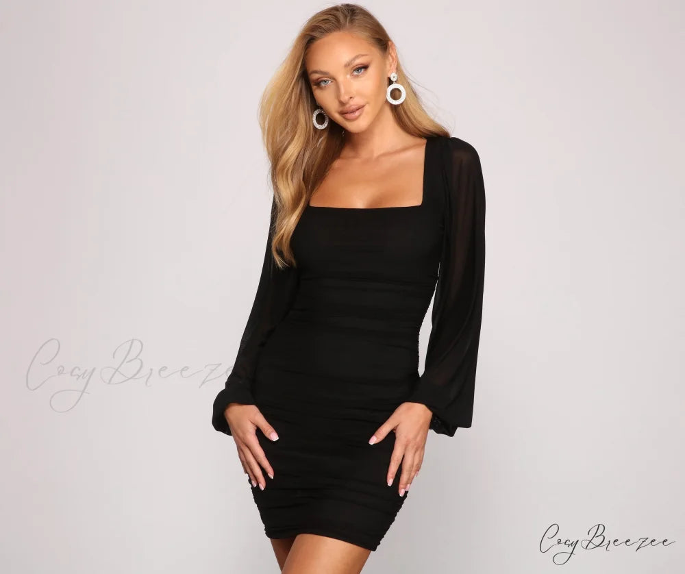 Forever Chic Mesh Charming Bodycon Mini Dress BLACK / XS