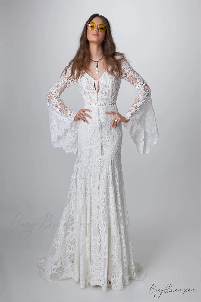 Forever Romantic Bohemian Trendy Lace Wedding Dress White / 2