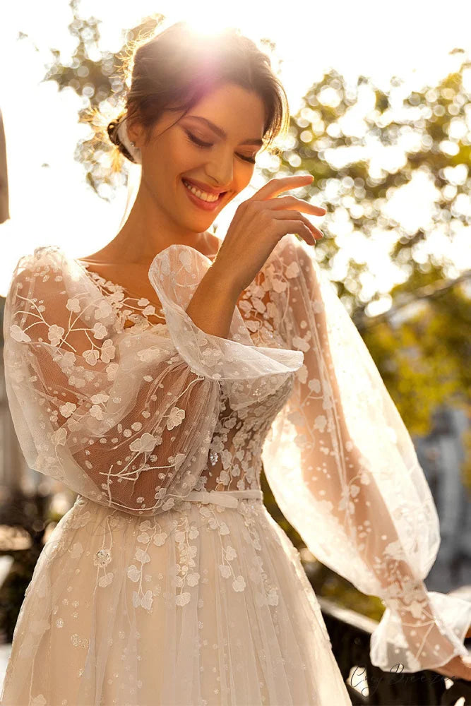 Forever Yours Romantic Trendy Floral Lace Wedding Dress