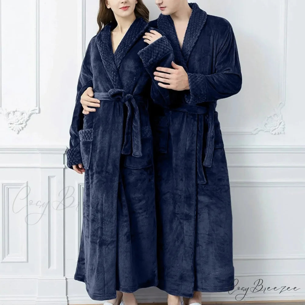 Formal Elegant High-Waist Split Long-Sleeve V-Neck Cocktail Party Prom Gowns Dress Navy / M