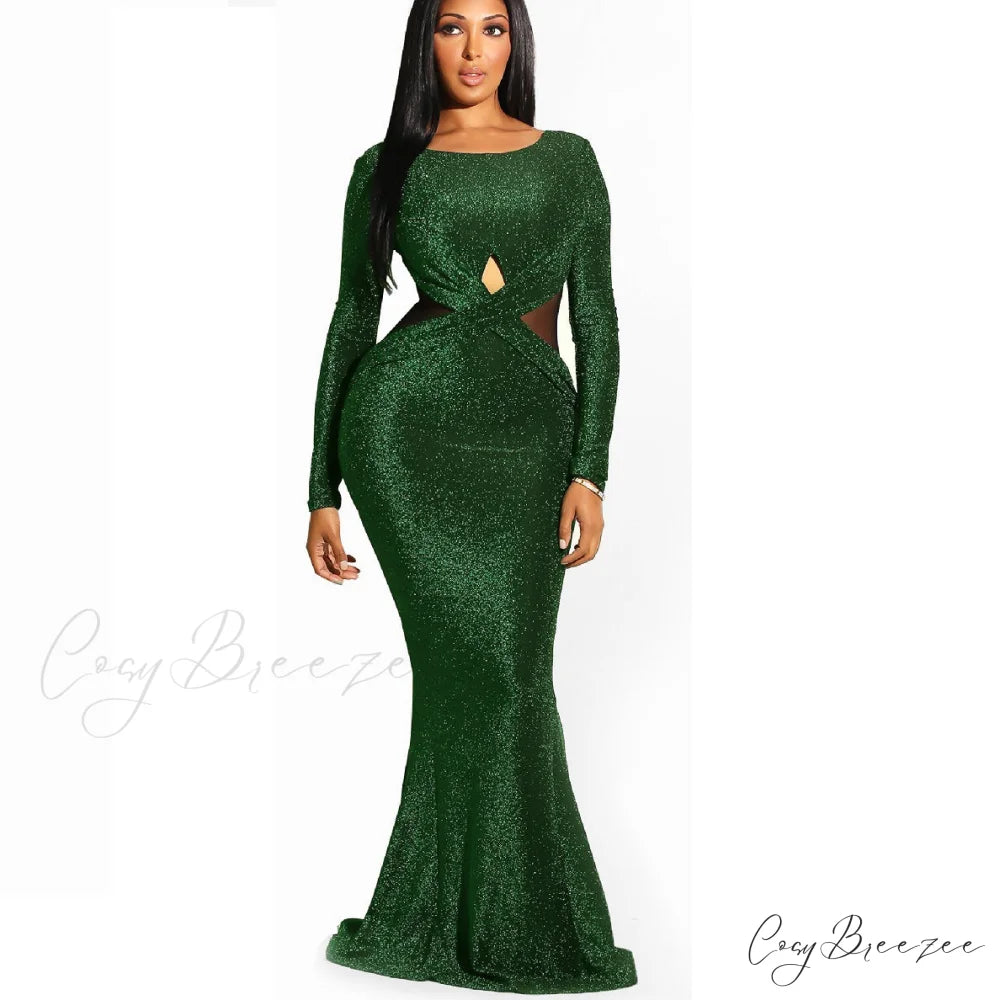 Francine Formal Open Charming Back Glitter Dress Green / S