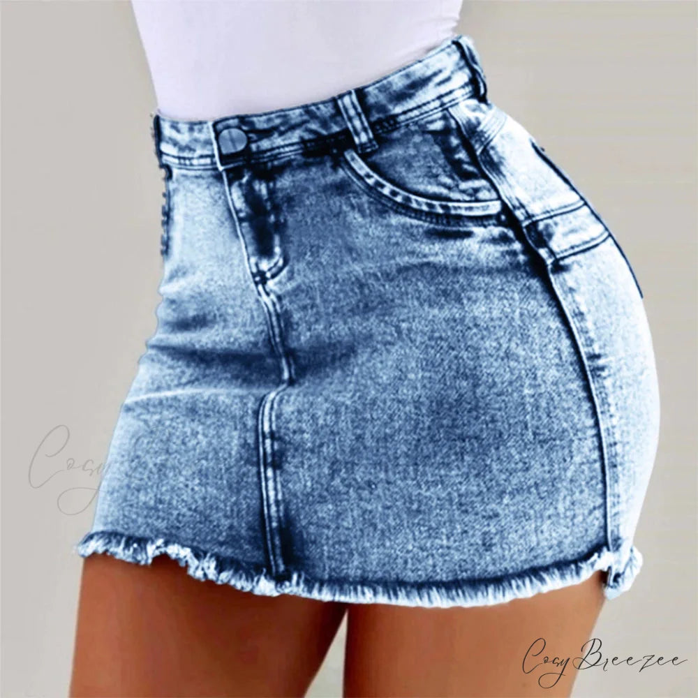 Frayed Hem Holiday Denim Skirt Light Blue / S skirts-250223