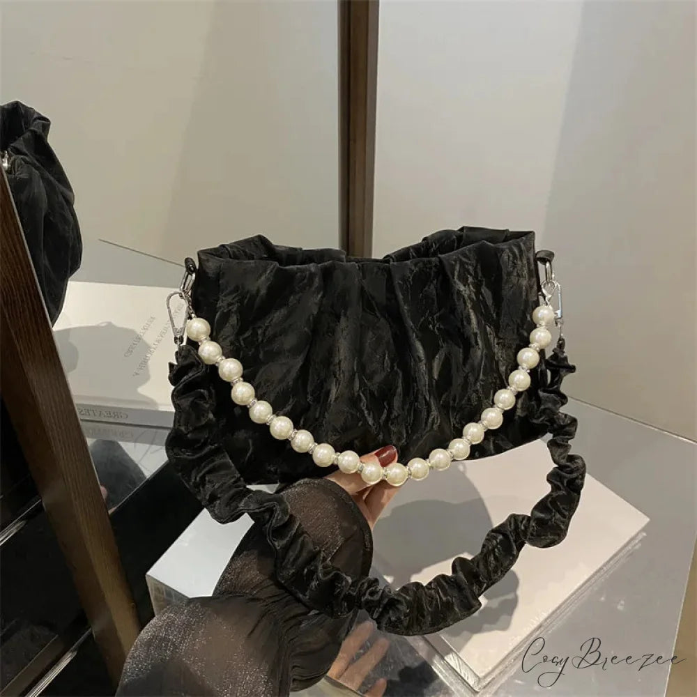 French Beaded Chain Pleated Underarm Crossbody Handbag handbag-250126