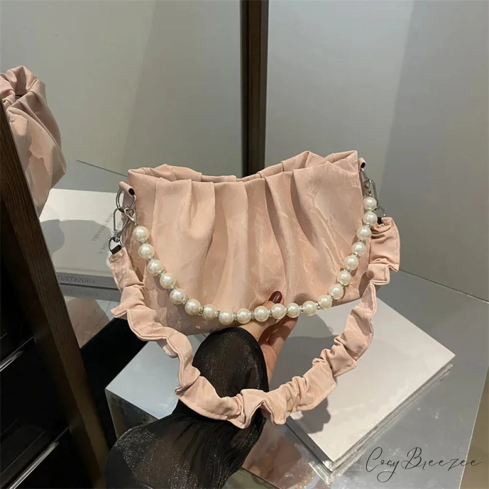 French Beaded Chain Pleated Underarm Crossbody Handbag handbag-250126