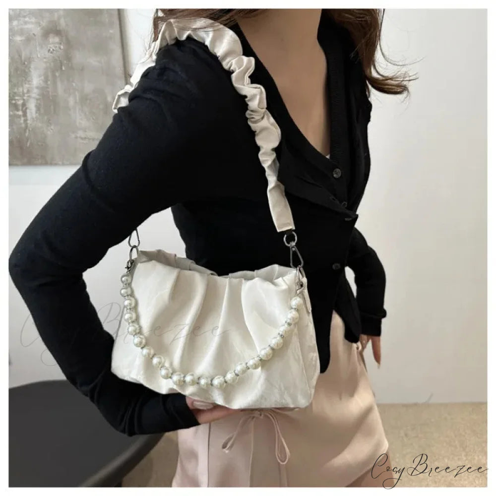 French Beaded Chain Pleated Underarm Crossbody Handbag handbag-250126