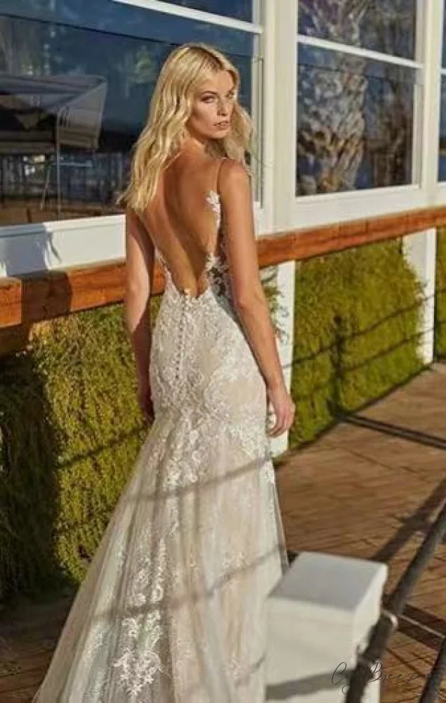 French Lace Long Train Bridal Wedding Dress White / 2 weddingdress-250223