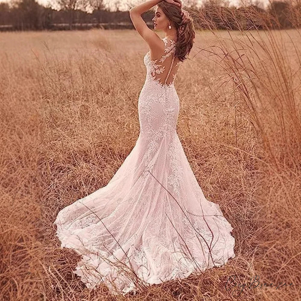 French Lace Mermaid Bridal Wedding Dress white / 2 weddingdress-250223