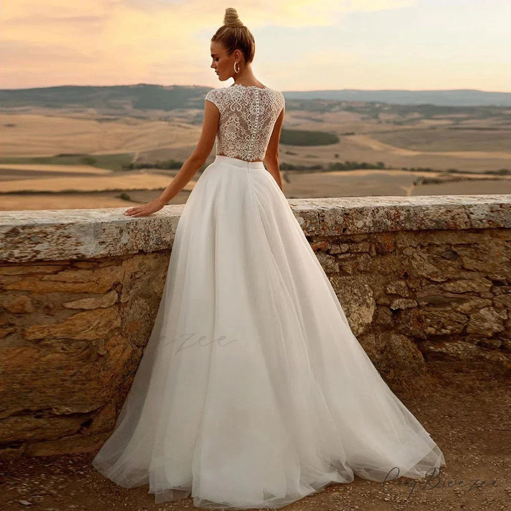 French Long Train Princess Wedding Dress white / 2 weddingdress-250223