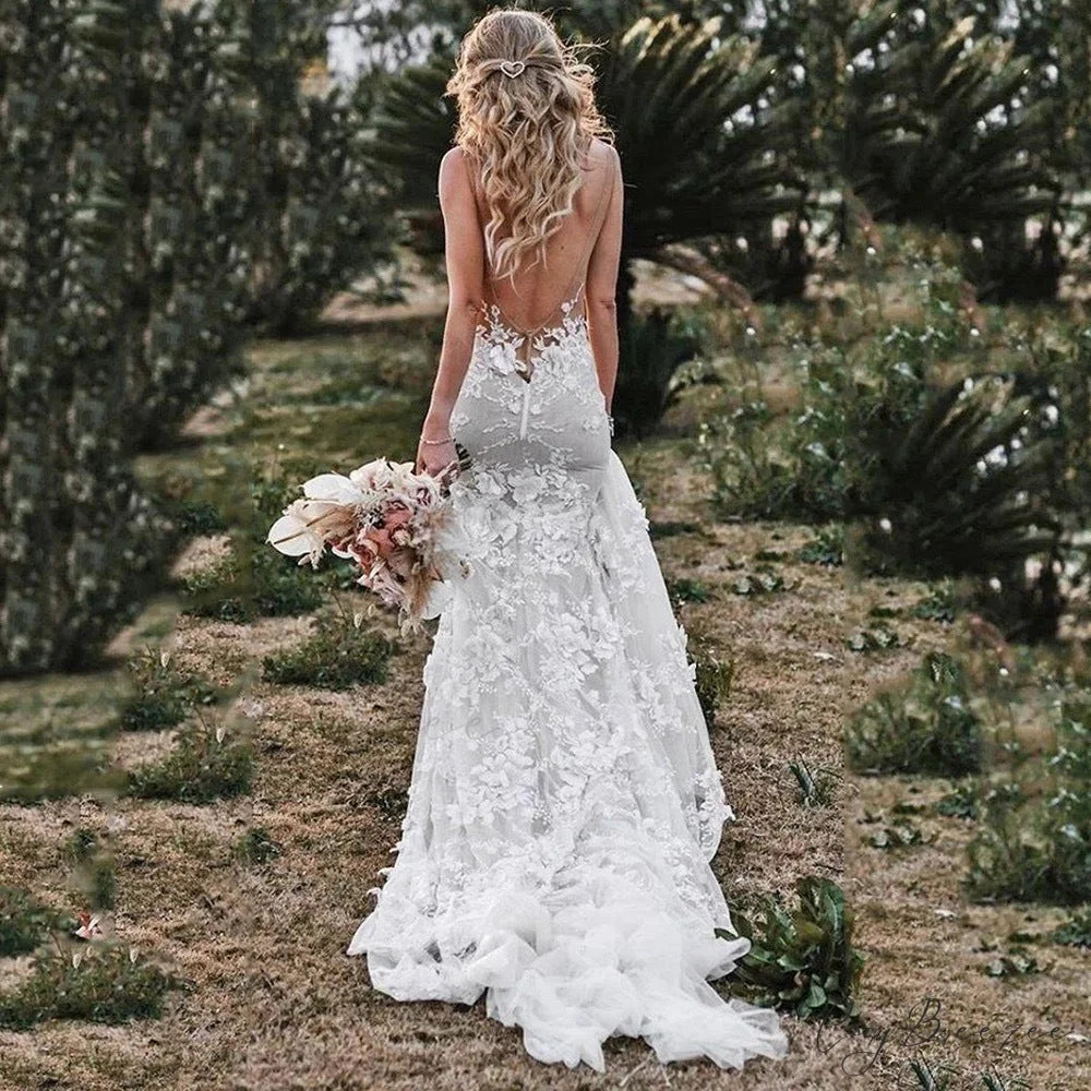 French Sheer Tulle Long Train Wedding Dress white / 2 weddingdress-250223