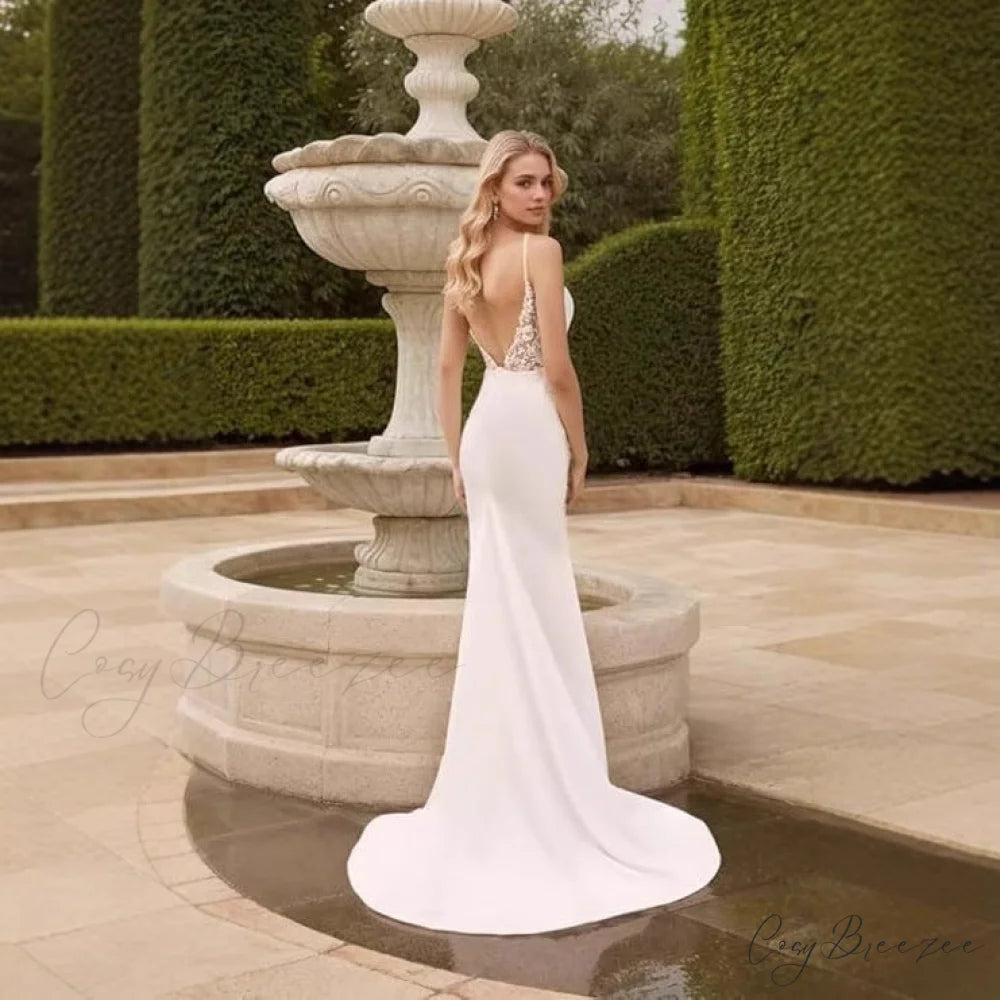 French Spaghetti Strap Mermaid Wedding Dress weddingdress-250223
