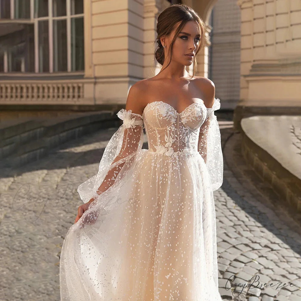 French Strapless Sheer Tulle Wedding Dress weddingdress-250223