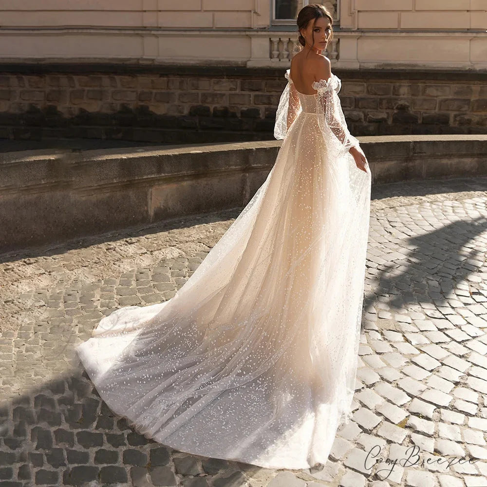 French Strapless Sheer Tulle Wedding Dress white / 2 weddingdress-250223
