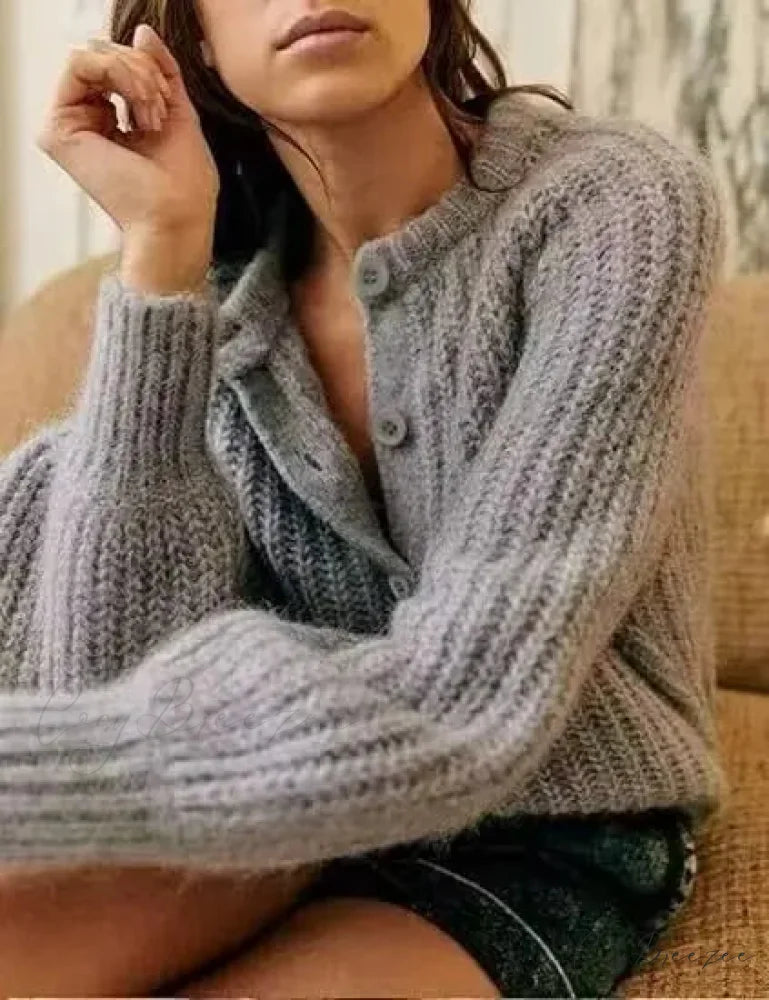 French Unique Plain Relaxed Style Loose Cardigan GRAY / S cardigans-241228