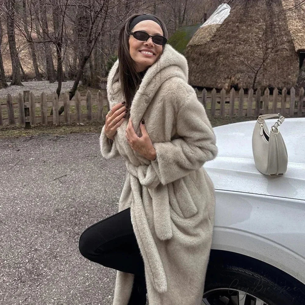 Fresh Mint Belted Mink Fur Coat overcoats-241228