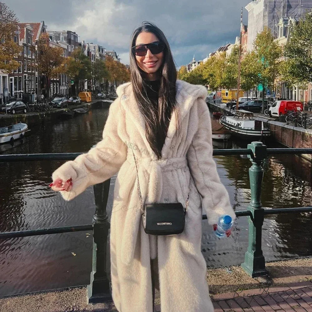 Fresh Mint Belted Mink Fur Coat overcoats-241228