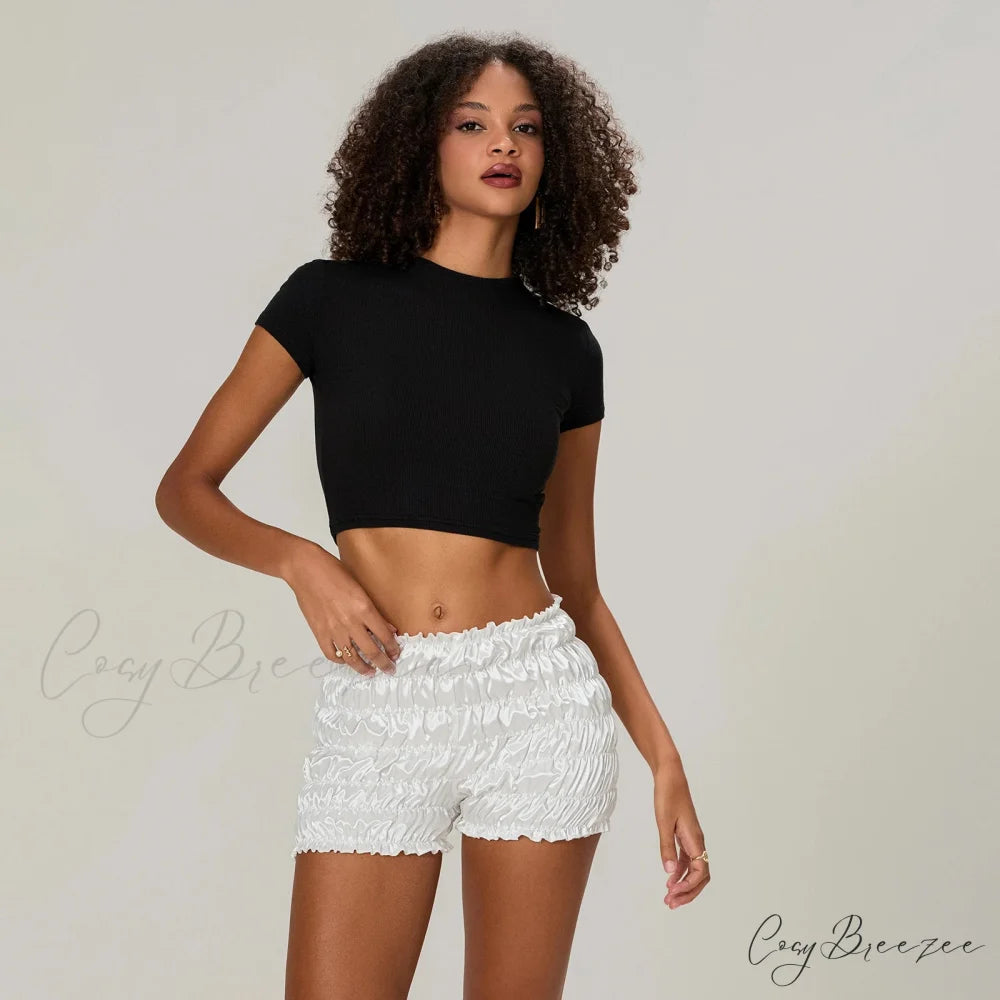 Frill Tiered Ruched Bloomer Shorts short-250223