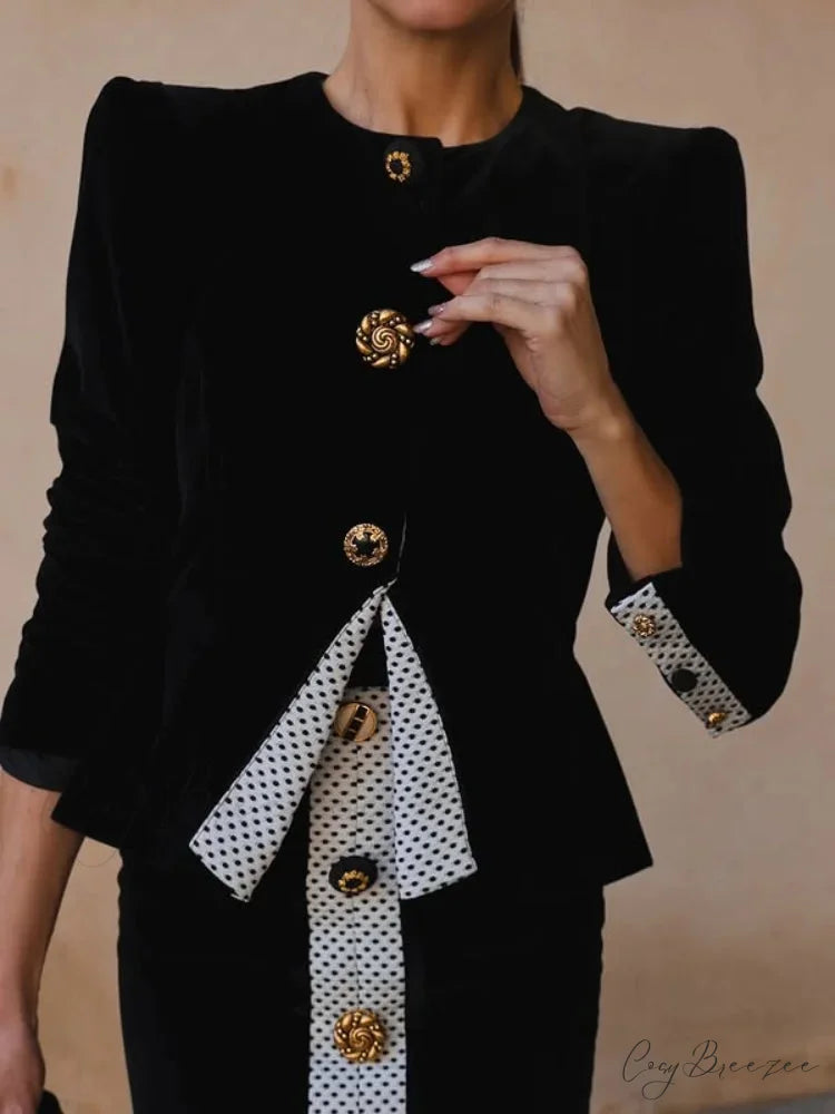 Frilled Hem V-Neck Loose-Fit Pants Formal Two Piece Set officetwopieceset-250223