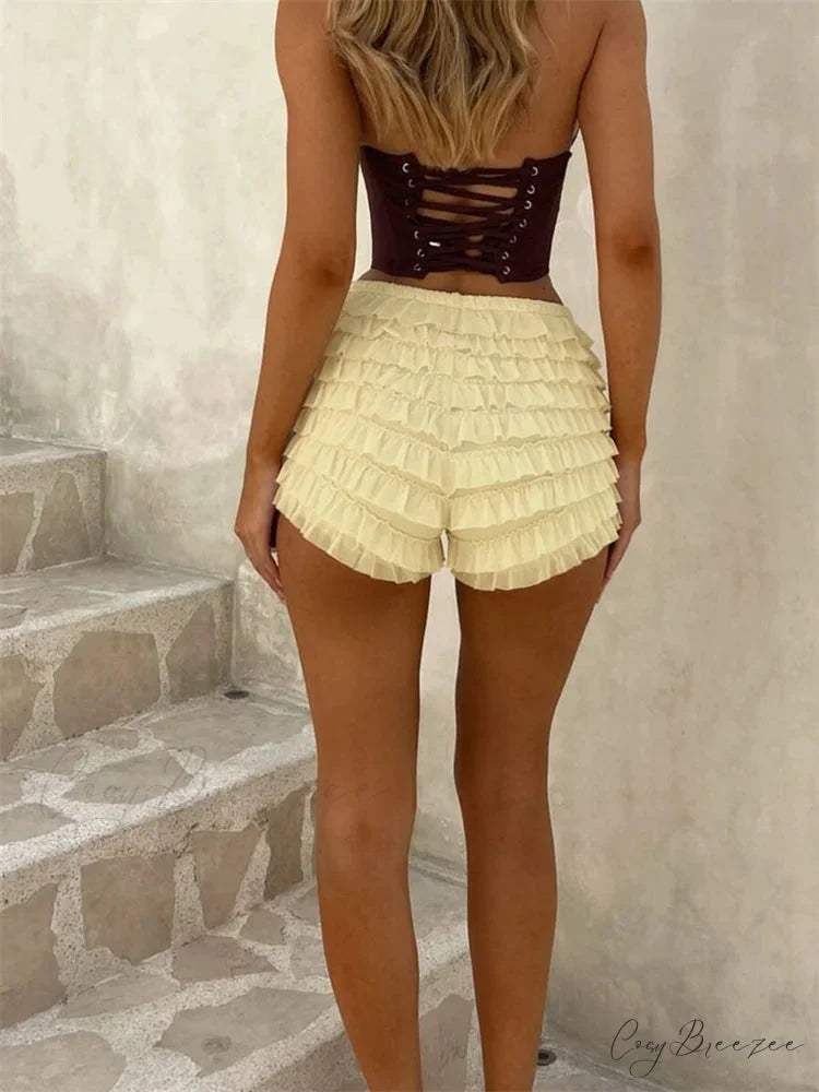 Frilly Sheer Edged Striped Short short-250223