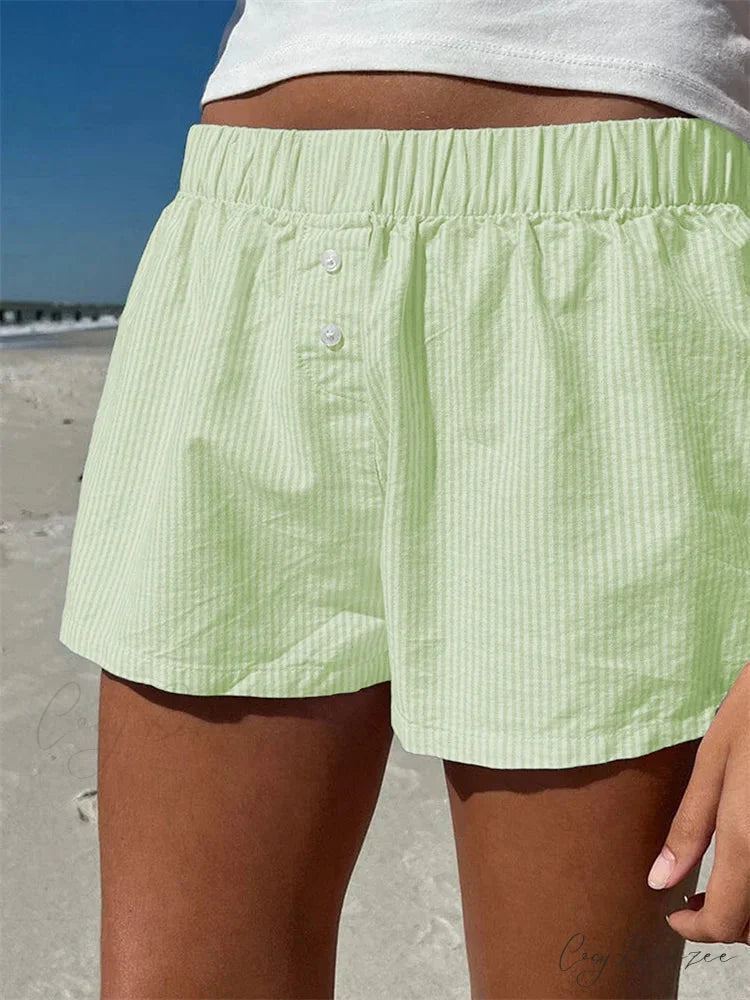 Front Button Plaid Lounge Shorts green / S short-250223