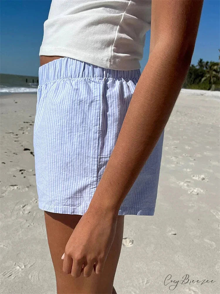 Front Button Plaid Lounge Shorts short-250223