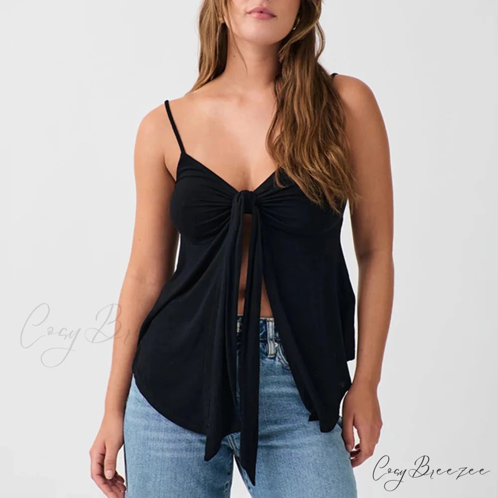 Front Split Tie Knot Crop Top balck / S croptop-250223