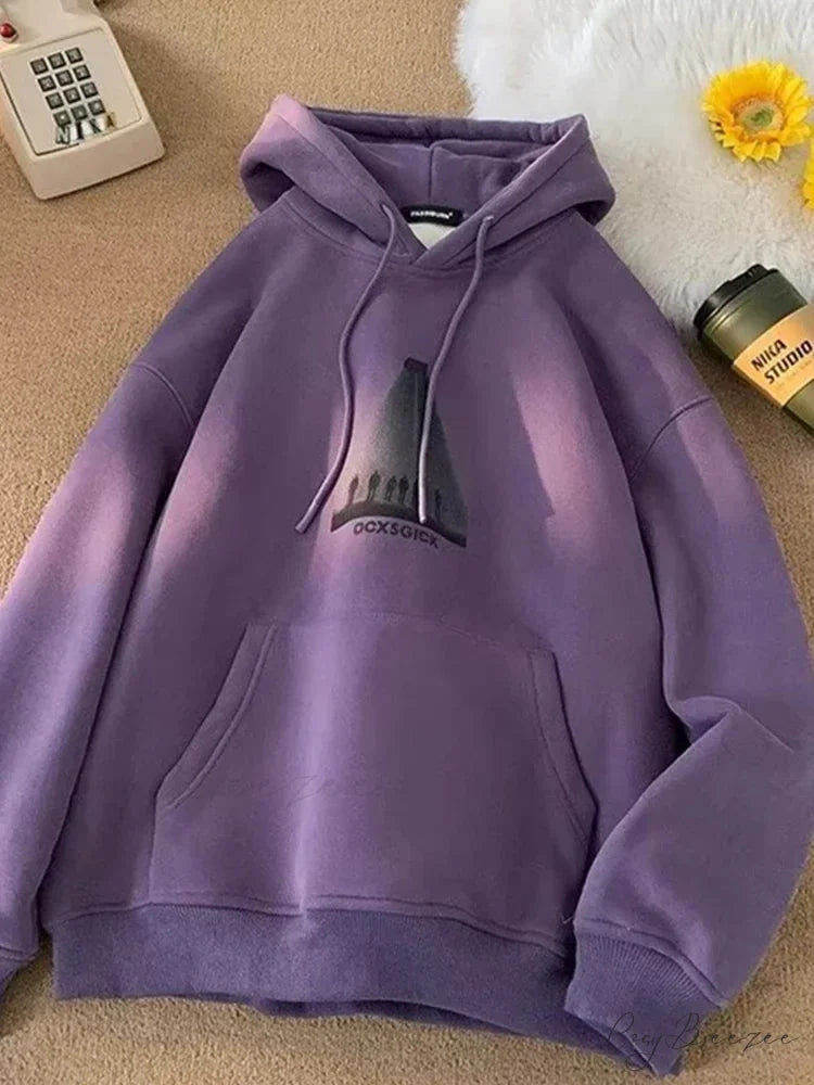 Funny Graphic Fleece Y2K Hoodie PURPLE / M(40-45KG) hoodies-241228