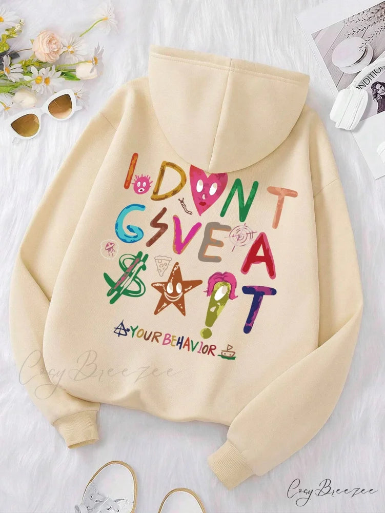 Funny Oversized Fleece Cozy Casual Hoodie Beige / S