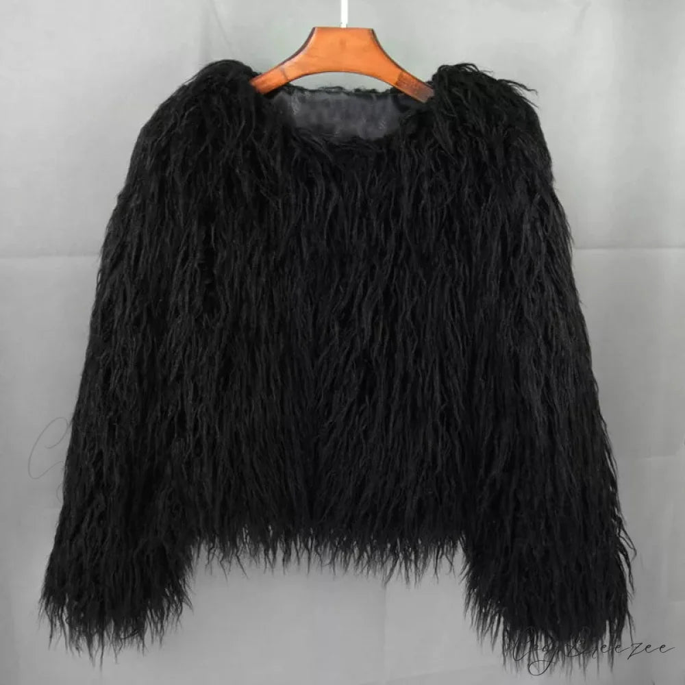 Fur Elegant Fringe Coat black / S