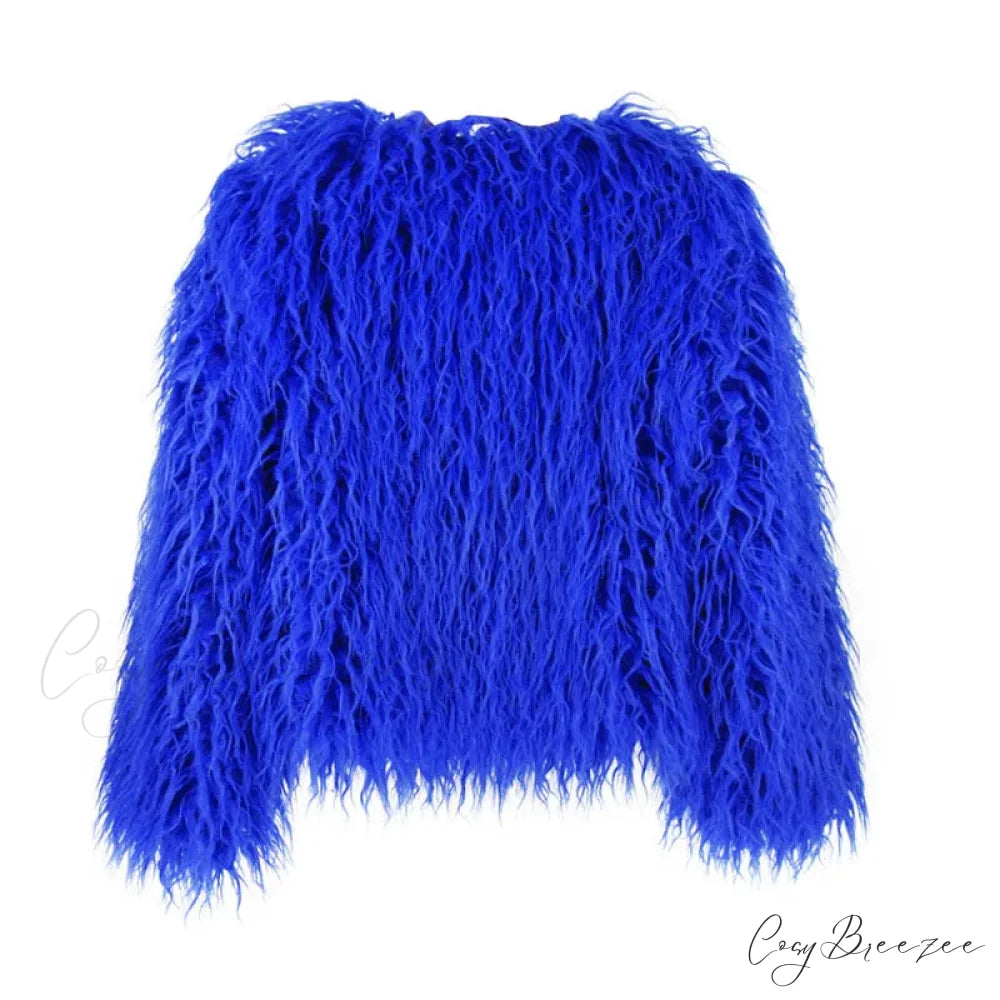Fur Elegant Fringe Coat Blue / S