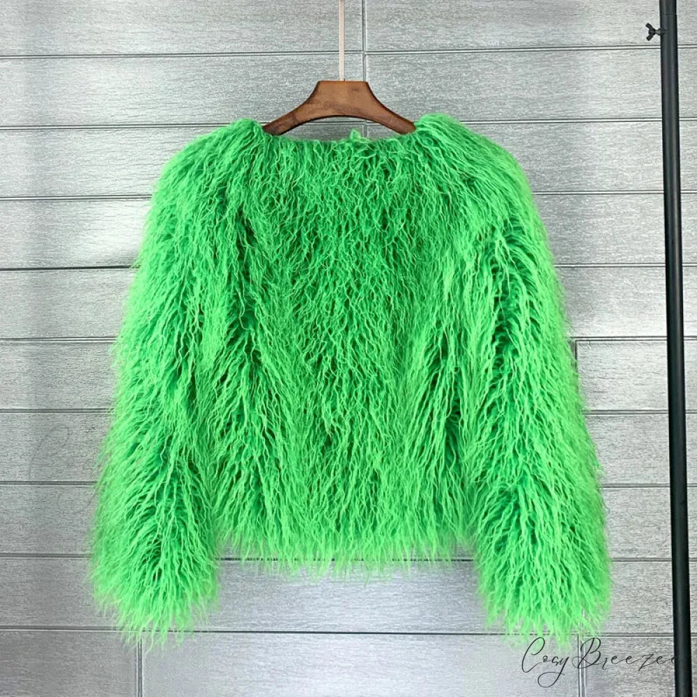 Fur Elegant Fringe Coat green / S