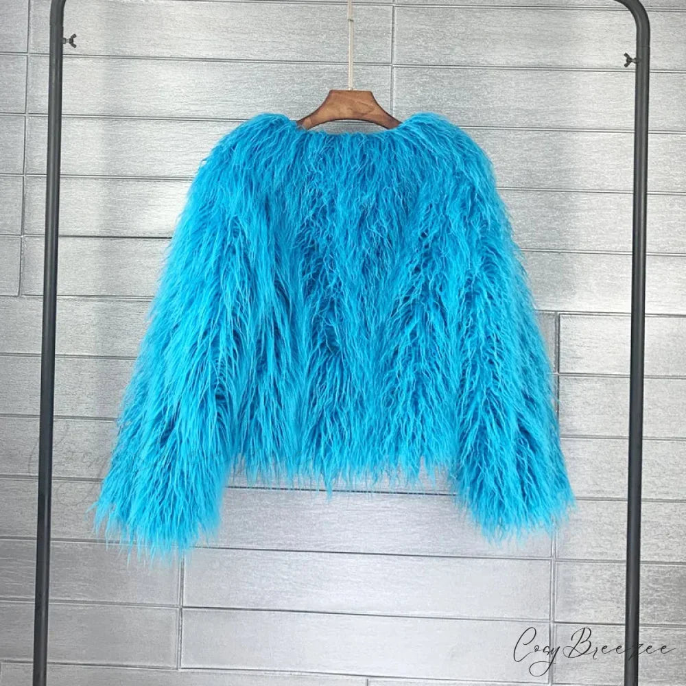 Fur Elegant Fringe Coat lake blue / S