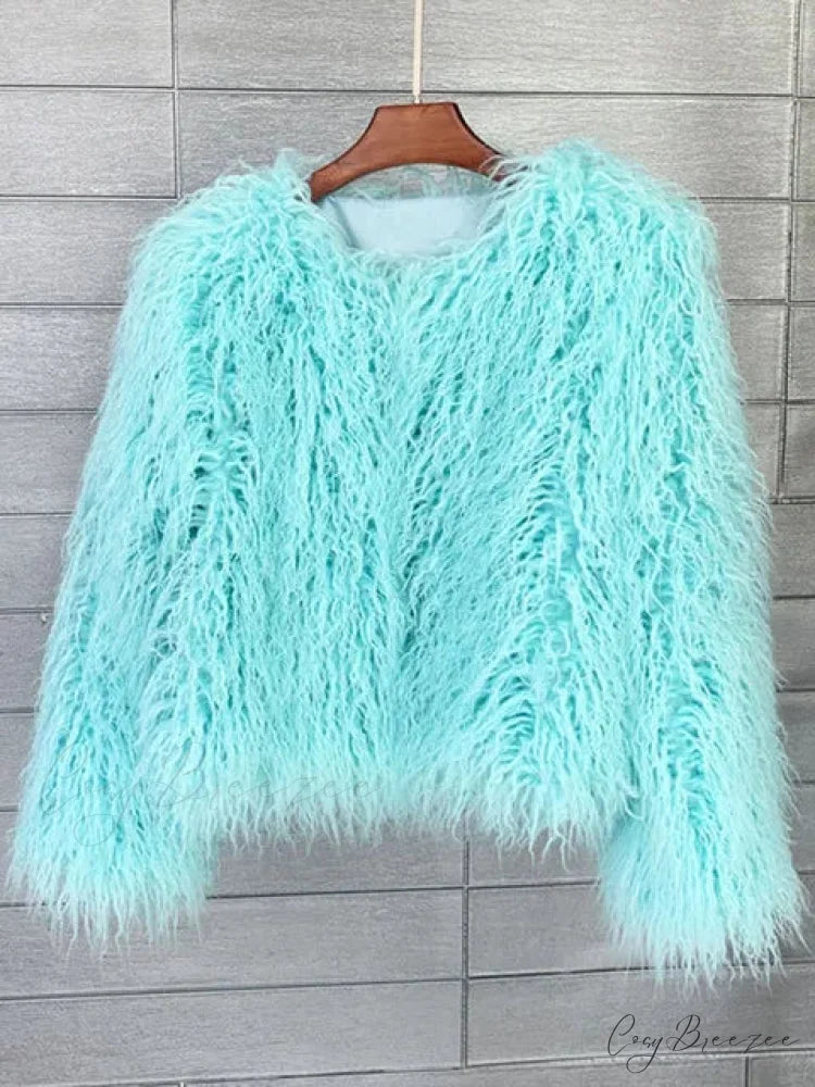 Fur Elegant Fringe Coat light blue / S
