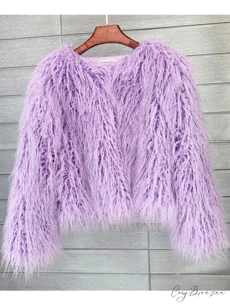 Fur Elegant Fringe Coat light purple / S