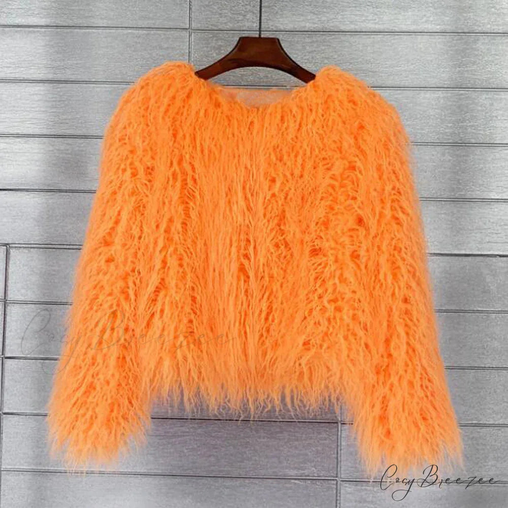 Fur Elegant Fringe Coat Orange / S
