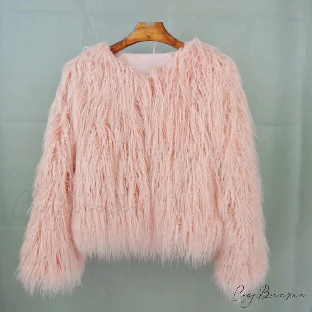 Fur Elegant Fringe Coat Pink / S