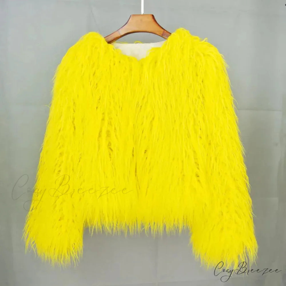 Fur Elegant Fringe Coat yellow / S