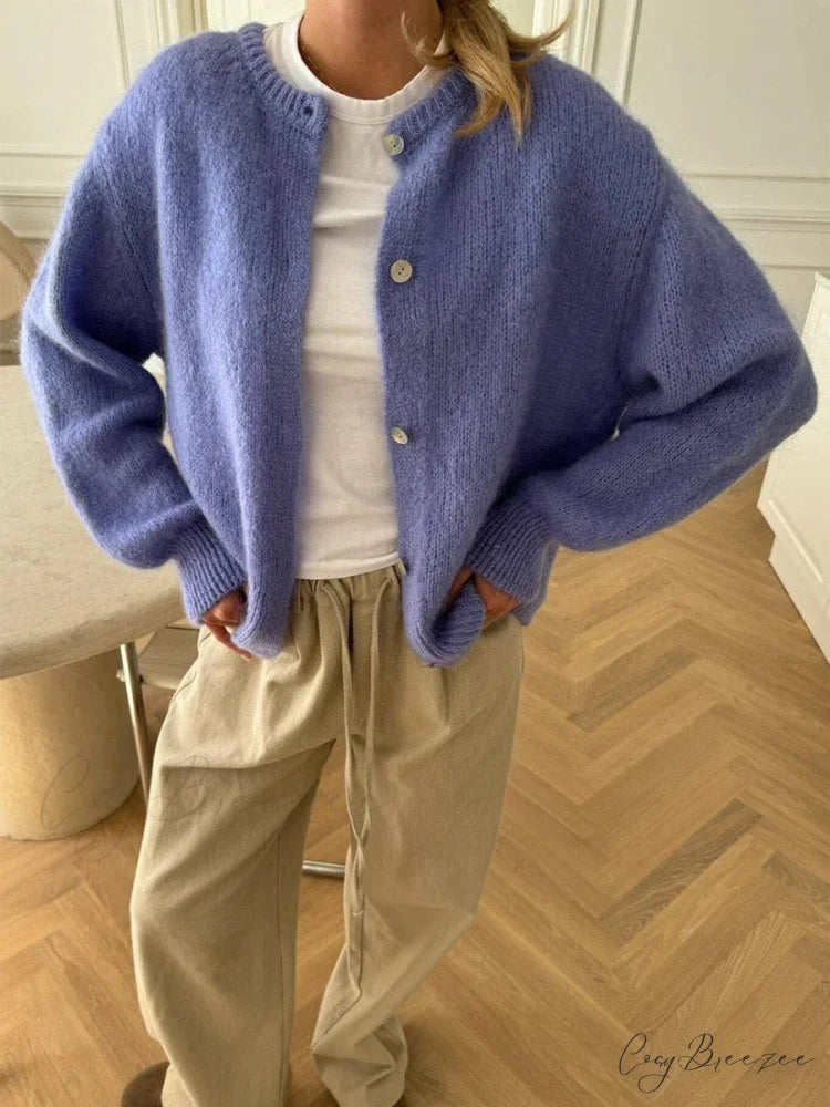 Fuzzy Button-Down Full Sleeve Knit Cardigan cardigans-241228