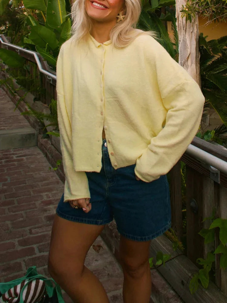 Fuzzy Button-Front Full Sleeve Knit Cardigan cardigans-241228