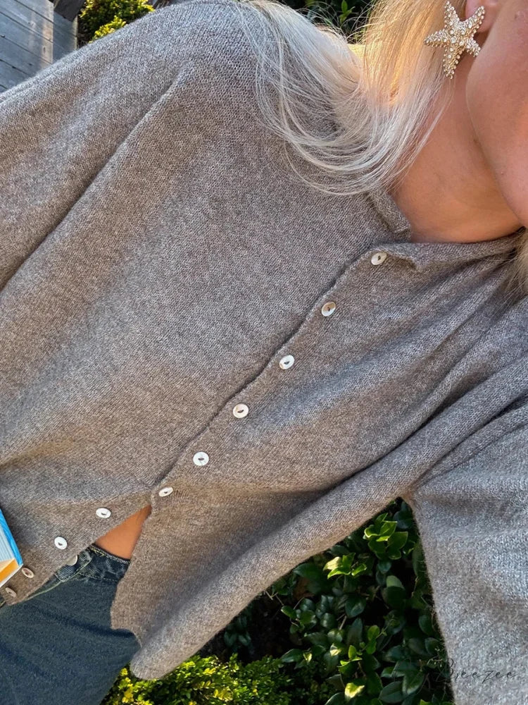 Fuzzy Button-Front Full Sleeve Knit Cardigan cardigans-241228